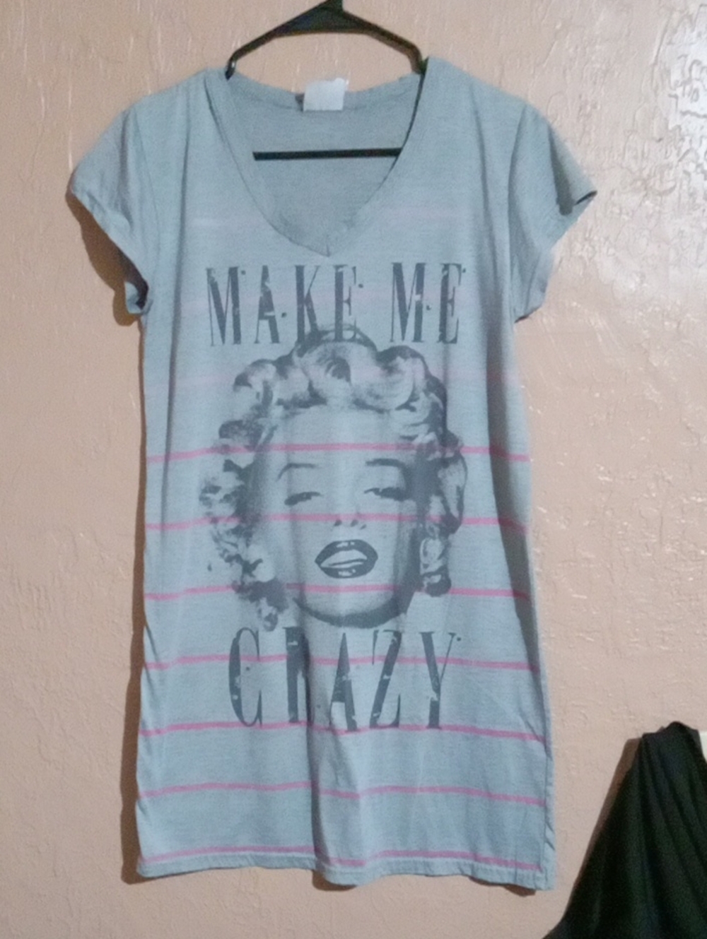Graphic V-Neck Women’s Tee Nightgown With Light Blue with Pink Stripes